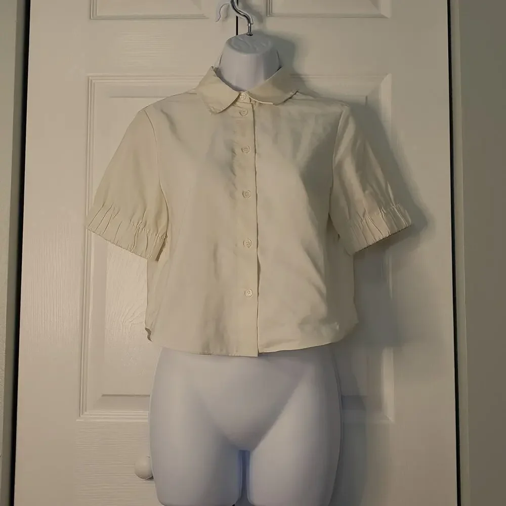 Zara lapel collar shirt short puffy sleeve Sz XS NWT Academia School Girl